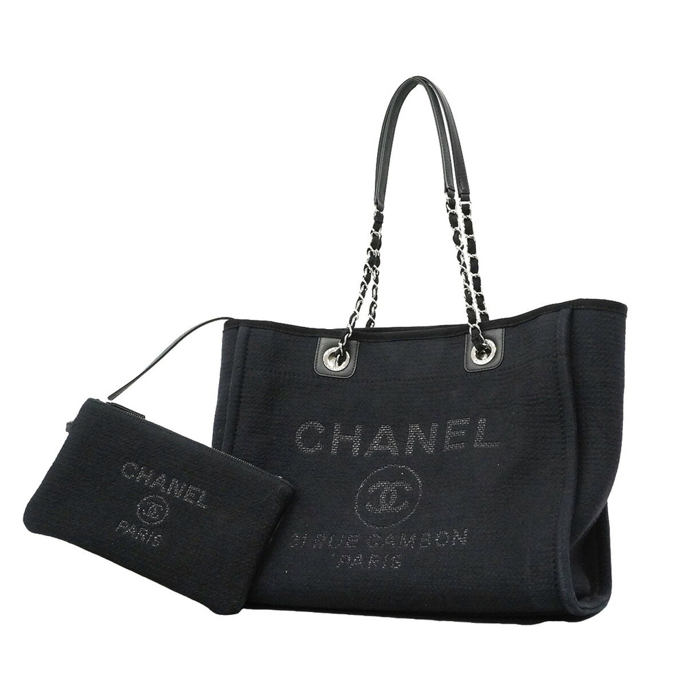 Chanel Deauville Canvas Chain Tote Bag, Black, Women's P3488697